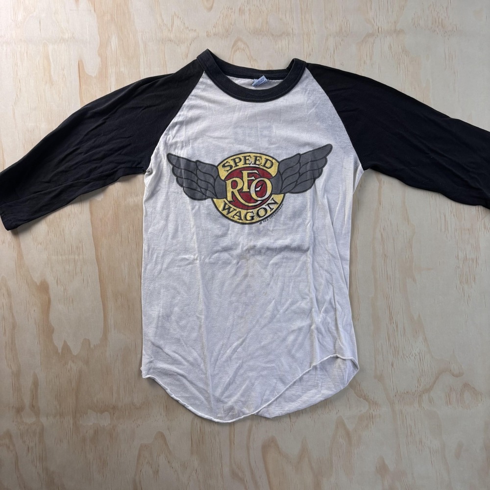 Vintage REO Speedwagon The Knits Shirt Mens Small White Raglan 3/4 Sleeve 81 80s